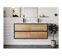 Meuble de salle de bain suspendu avec vasque à encastrer - Coloris naturel clair et noir - 120 cm - LANNICK