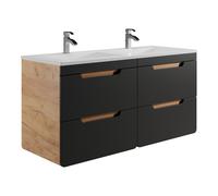 Meuble de salle de bain suspendu avec vasque à encastrer - Coloris naturel et anthracite - 120 cm - ARUBA
