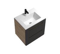 Meuble de salle de bain suspendu avec vasque à encastrer - Coloris naturel et anthracite - 60 cm - ARUBA