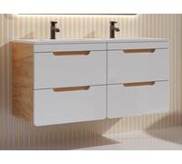 Meuble de salle de bain suspendu avec vasque à encastrer - Coloris naturel et blanc - 120 cm - ARUBA