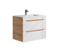Meuble de salle de bain suspendu avec vasque à encastrer - Coloris naturel et blanc - 80 cm - ARUBA