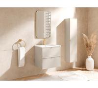 Vente-unique - Meuble de Salle de Bain Suspendu avec Vasque à encastrer et Colonne - Beige - 60 cm - ONDIL