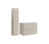 Meuble de salle de bain suspendu avec vasque à encastrer et colonne - Beige - 80 cm - ONDIL