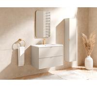 Vente-unique - Meuble de Salle de Bain Suspendu avec Vasque à encastrer et Colonne - Beige - 80 cm - ONDIL