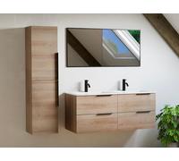 Meuble de salle de bain suspendu avec vasque à encastrer et colonne - Naturel clair - 120 cm - NISAYA