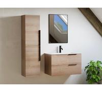 Meuble de salle de bain suspendu avec vasque à encastrer et colonne - Naturel clair - 80 cm - NISAYA