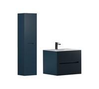 Meuble de salle de bain suspendu avec vasque à encastrer et colonne - Strié bleu - 80 cm - PAVANI