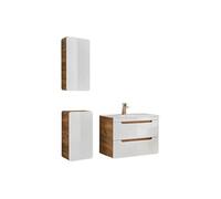 Meuble de salle de bain suspendu avec vasque à encastrer et deux colonnes - 80 cm - Coloris naturel et blanc - ARUBA