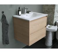 Meuble de salle de bain suspendu avec vasque à encastrer et miroir - Placage chêne - 60 cm - MILIPAM