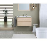 Meuble de salle de bain suspendu avec vasque à encastrer et miroir - Placage chêne - 80 cm - MILIPAM
