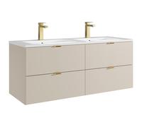 Meuble de salle de bain suspendu avec vasque à encastrer et robinet - Beige - 120 cm - LAVENA