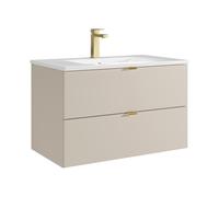 Meuble de salle de bain suspendu avec vasque à encastrer et robinet - Beige - 80 cm - LAVENA
