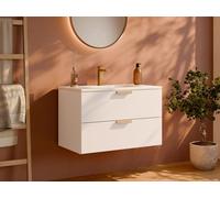 Meuble de salle de bain suspendu avec vasque à encastrer et robinet ? Blanc ? L80 cm ? AVORELI