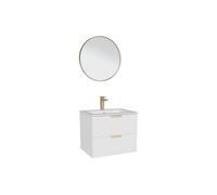 Vente-unique - Meuble de Salle de Bain Suspendu avec Vasque à encastrer, Robinet et Miroir - Blanc - L60 cm - AVORELI