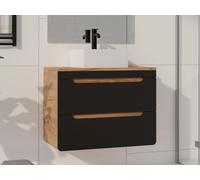 Meuble de salle de bain suspendu avec vasque à poser - 80 cm - Naturel clair et anthracite - ARUBA