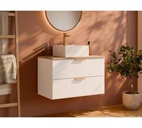 Vente-unique - Meuble de Salle de Bain Suspendu avec Vasque à Poser carrée - Blanc - L80 cm - AVORELI