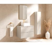Vente-unique - Meuble de Salle de Bain Suspendu avec Vasque à Poser carrée et Colonne - Beige - 80 cm - ONDIL