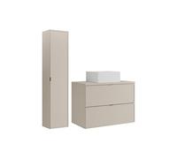 Meuble de salle de bain suspendu avec vasque à poser carrée et colonne - Beige - 80 cm - ONDIL