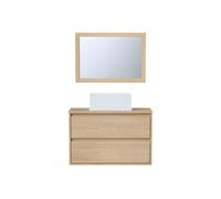 Meuble de salle de bain suspendu avec vasque à poser et miroir - Placage chêne - 80 cm - MILIPAM