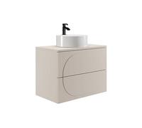 Meuble de salle de bain suspendu avec vasque à poser ronde - Beige - 80 cm - VUTOMA