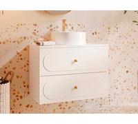Meuble de salle de bain suspendu avec vasque à poser ronde - Blanc - 80 cm - SATOBAL