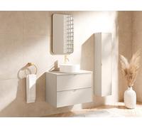 Vente-unique - Meuble de Salle de Bain Suspendu avec Vasque à Poser Ronde et Colonne - Beige - 80 cm - ONDIL