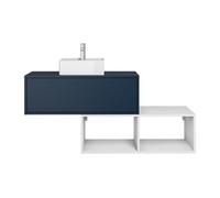 Meuble de salle de bain suspendu avec vasque carrée - 1 tiroir bleu et 2 niches blanches - 94 cm - TEANA II