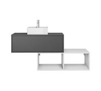 Meuble de salle de bain suspendu avec vasque carrée - 1 tiroir gris anthracite et 2 niches blanches - 94 cm - TEANA II