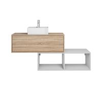 Meuble de salle de bain suspendu avec vasque carrée - 1 tiroir naturel clair et 2 niches blanches - 94 cm - TEANA II