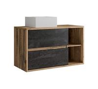 Meuble de salle de bain suspendu avec vasque carrée - Coloris naturel et anthracite - 100 cm - TIKITIKI