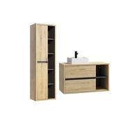 Meuble de salle de bain suspendu avec vasque carrée et colonne - Coloris naturel - 100 cm - PURNAL