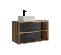Meuble de salle de bain suspendu avec vasque carrée et robinet - Coloris naturel et anthracite - 100 cm - TIKITIKI
