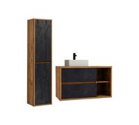 Meuble de salle de bain suspendu avec vasque et colonne - Coloris naturel et anthracite - 100 cm - TIKITIKI