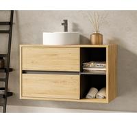 Meuble de salle de bain suspendu avec vasque ronde - Coloris naturel - 100 cm - PURNAL