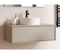 Meuble de salle de bain suspendu beige avec simple vasque ronde - 94 cm - TEANA II