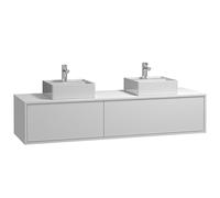 Meuble de salle de bain suspendu blanc avec double vasque à poser carrée - L150 cm - ISAURE II