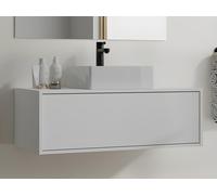 Meuble de salle de bain suspendu blanc avec simple vasque carrée - 94 cm - TEANA II