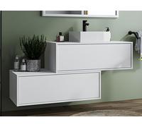 Meuble de salle de bain suspendu blanc avec simple vasque carrée et deux tiroirs - 94 cm - TEANA II