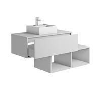 Meuble de salle de bain suspendu blanc avec vasque carrée - 1 tiroir et 2 niches - 94 cm - TEANA II