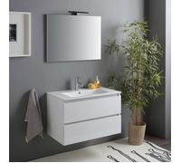 MEUBLE DE SALLE DE BAIN SUSPENDU BLANC BRILLANT 80CM 2 TIROIRS | BENACO