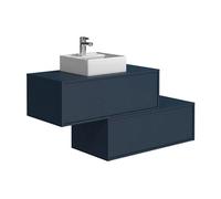 Meuble de salle de bain suspendu bleu nuit avec simple vasque carrée et deux tiroirs - 94 cm - TEANA II