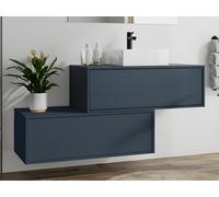 Meuble de salle de bain suspendu bleu nuit avec simple vasque carrée et deux tiroirs - 94 cm - TEANA II