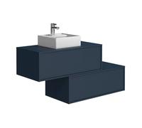 Meuble de salle de bain suspendu bleu nuit avec simple vasque carrée et deux tiroirs - 94 cm - TEANA II