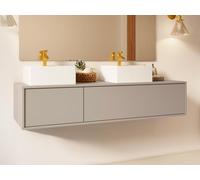 Meuble de salle de bain suspendu coloris beige avec double vasque carrée - L150 cm - ISAURE II