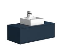 Meuble de salle de bain suspendu coloris bleu nuit avec simple vasque carrée - 94 cm - TEANA II