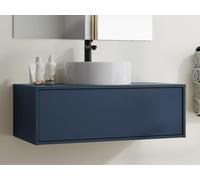 Meuble de salle de bain suspendu coloris bleu nuit avec simple vasque ronde - 94 cm - TEANA II