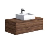 Meuble de salle de bain suspendu coloris naturel foncé avec simple vasque carrée - 94 cm - TEANA II