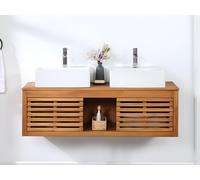 Meuble de salle de bain suspendu en bois d'acacia avec double vasque - 130 cm - PENEBEL