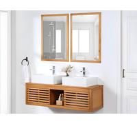 Meuble de salle de bain suspendu en bois d'acacia avec double vasque et miroirs - 130 cm - PENEBEL