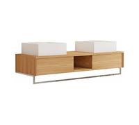 Meuble de salle de bain suspendu en teck avec porte serviette et double vasque à poser carrée en céramique - 140 cm - KUPANG